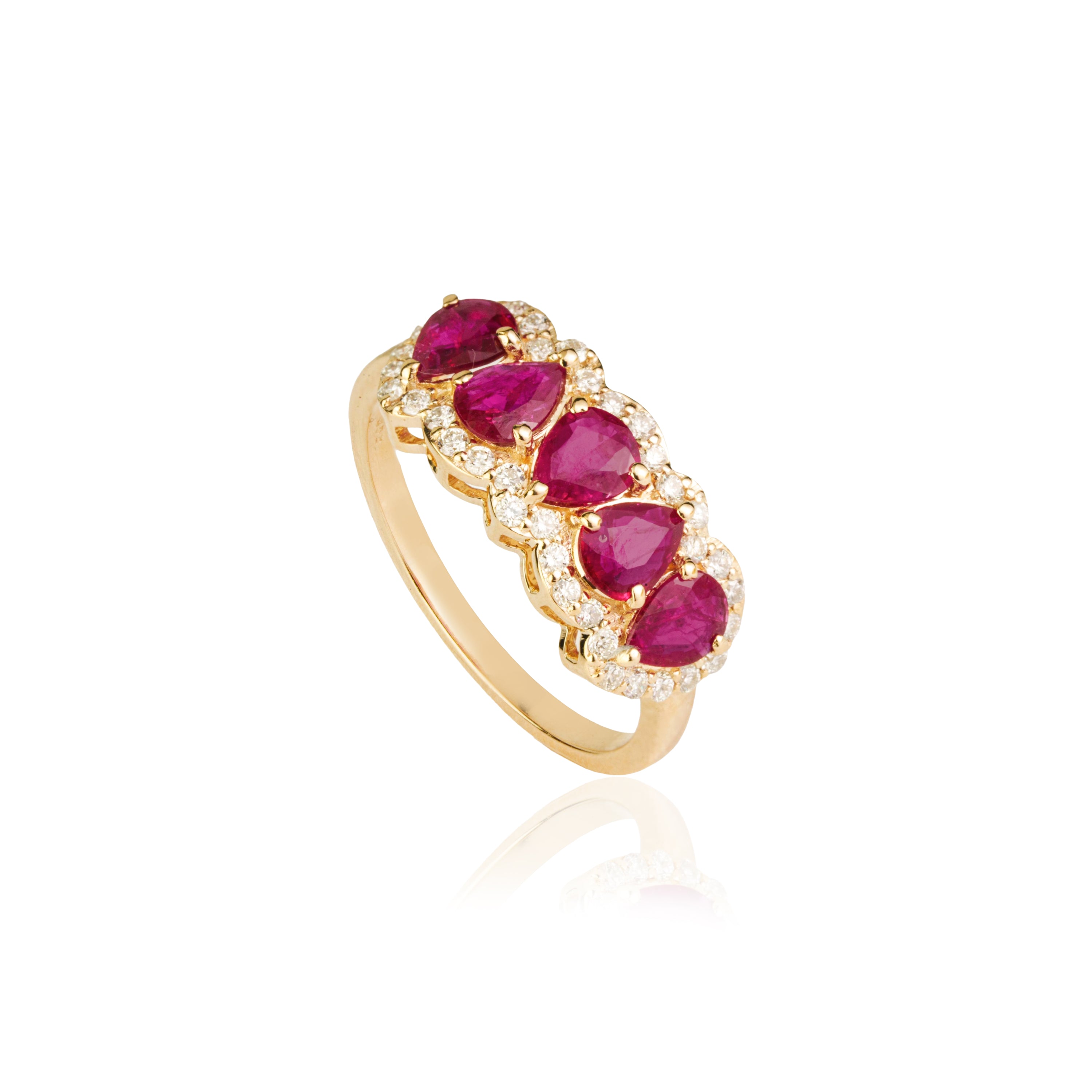 Pear Ruby Diamond Halo Ring