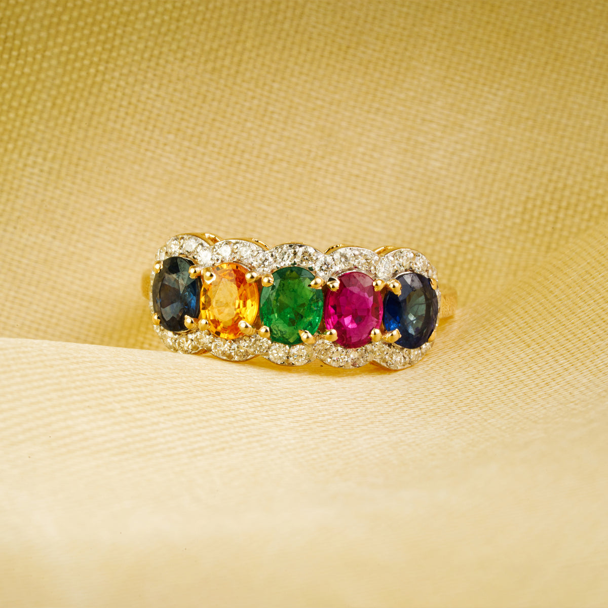 Multi Gemstone Diamond Ring