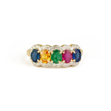 Multi Gemstone Diamond Ring