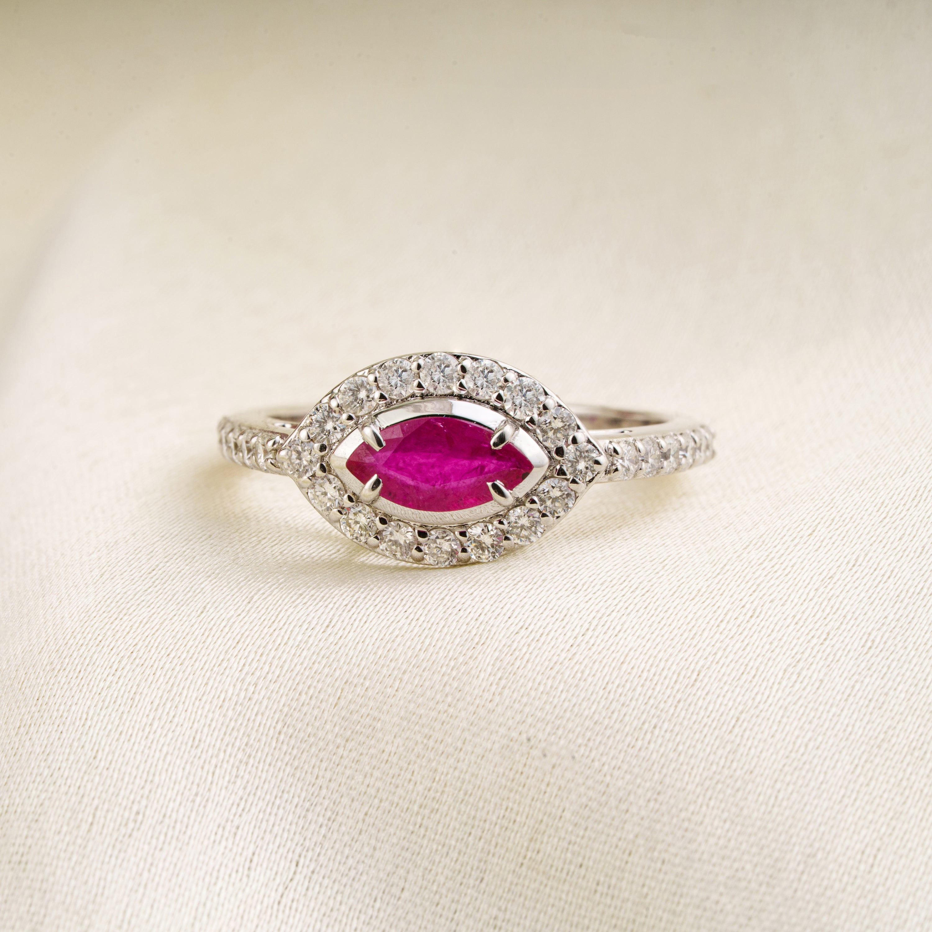 Marquise Ruby Halo Ring