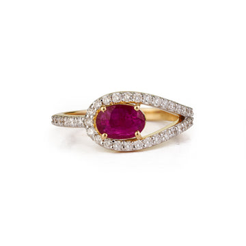 Oval Ruby Diamond Halo Ring