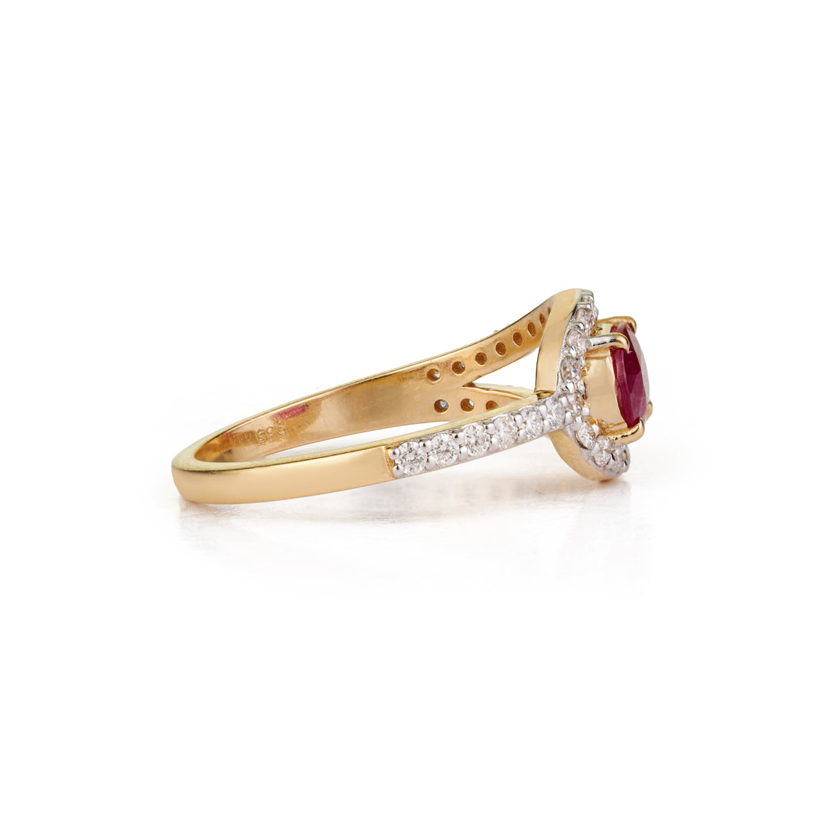 Oval Ruby Diamond Halo Ring