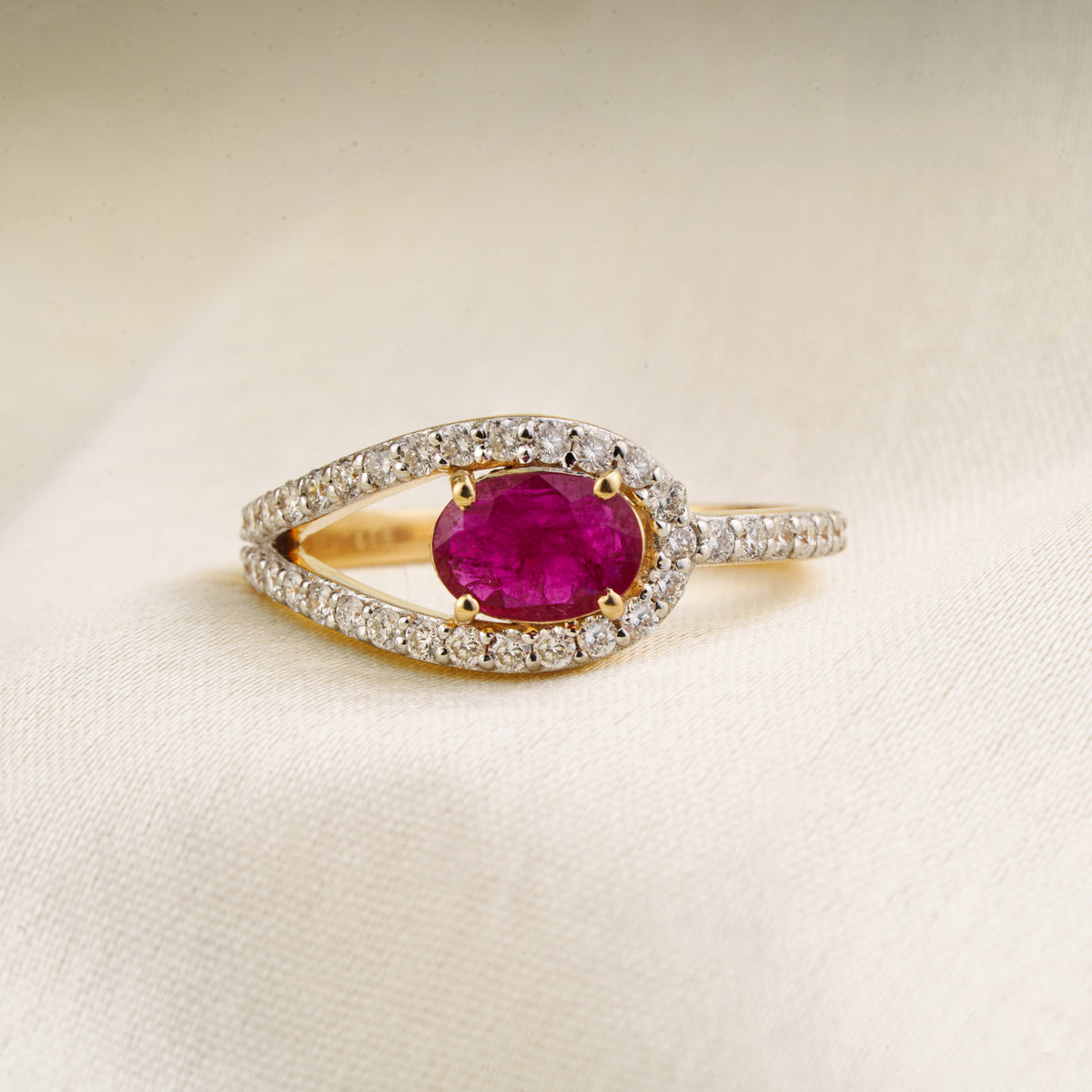 Oval Ruby Diamond Halo Ring