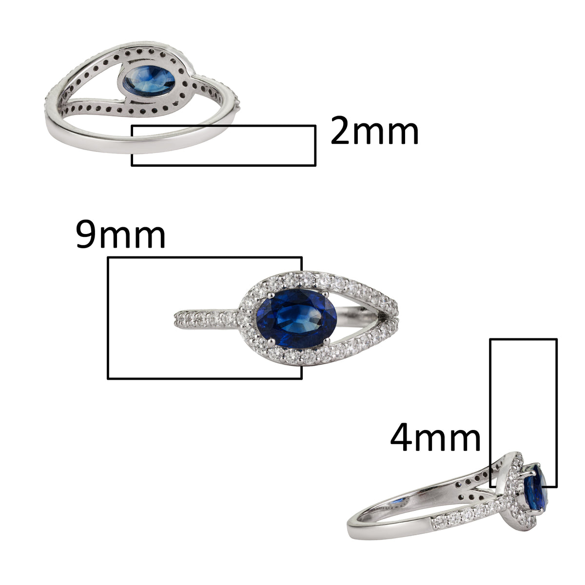 Blue Sapphire Diamond Split Shank Ring