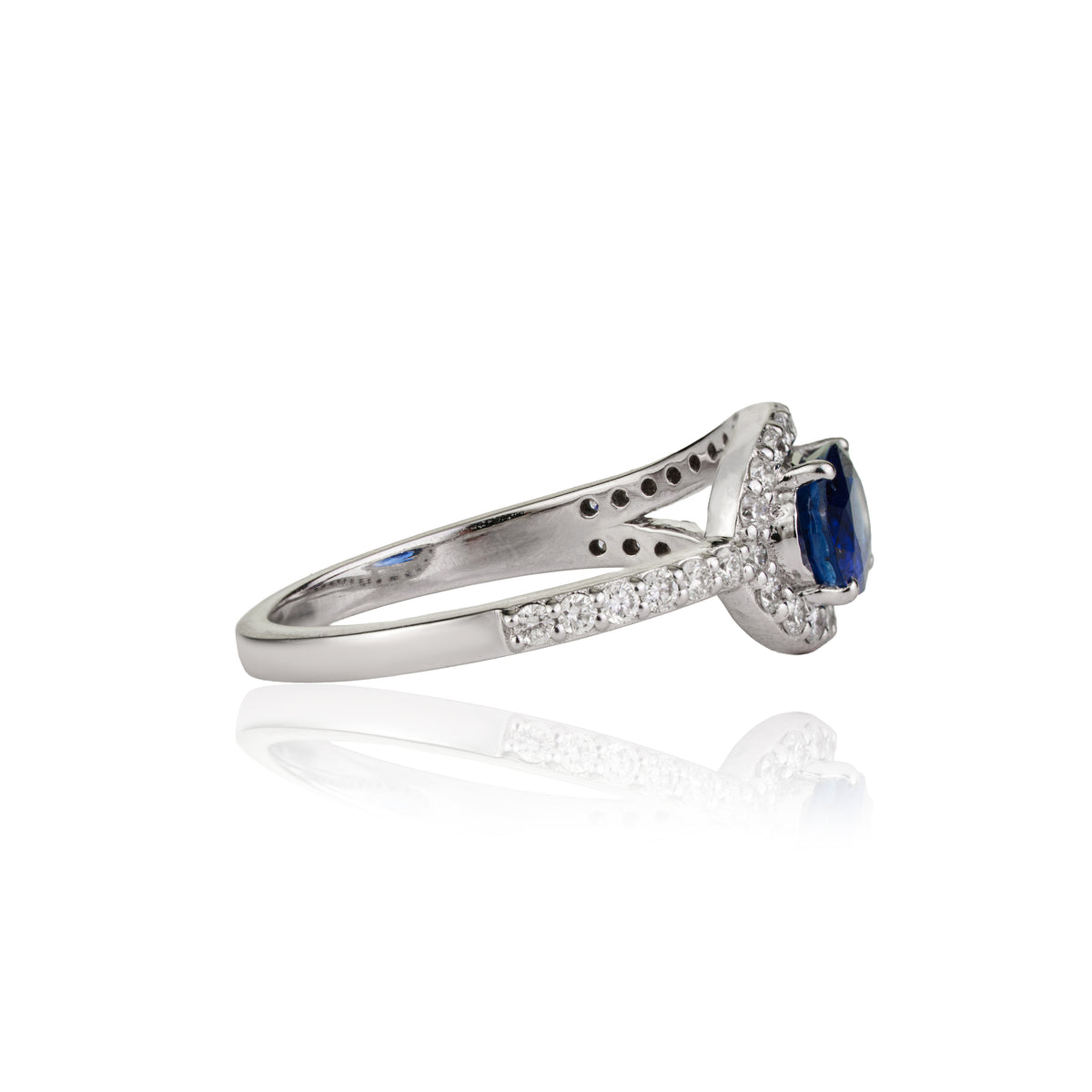 Blue Sapphire Diamond Split Shank Ring
