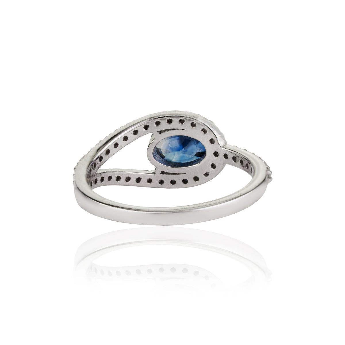 Blue Sapphire Diamond Split Shank Ring