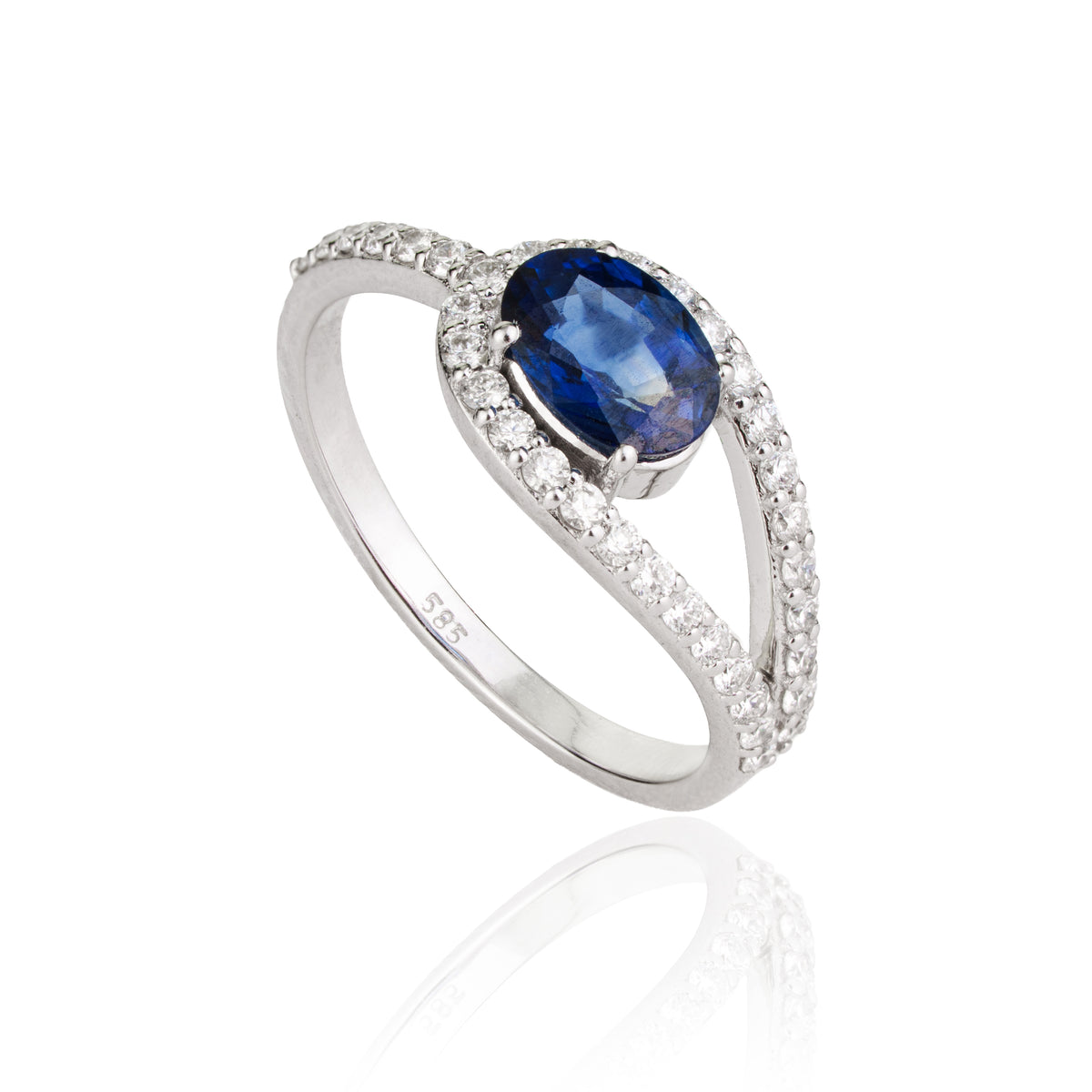 Blue Sapphire Diamond Split Shank Ring
