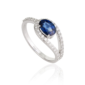 Blue Sapphire Diamond Split Shank Ring