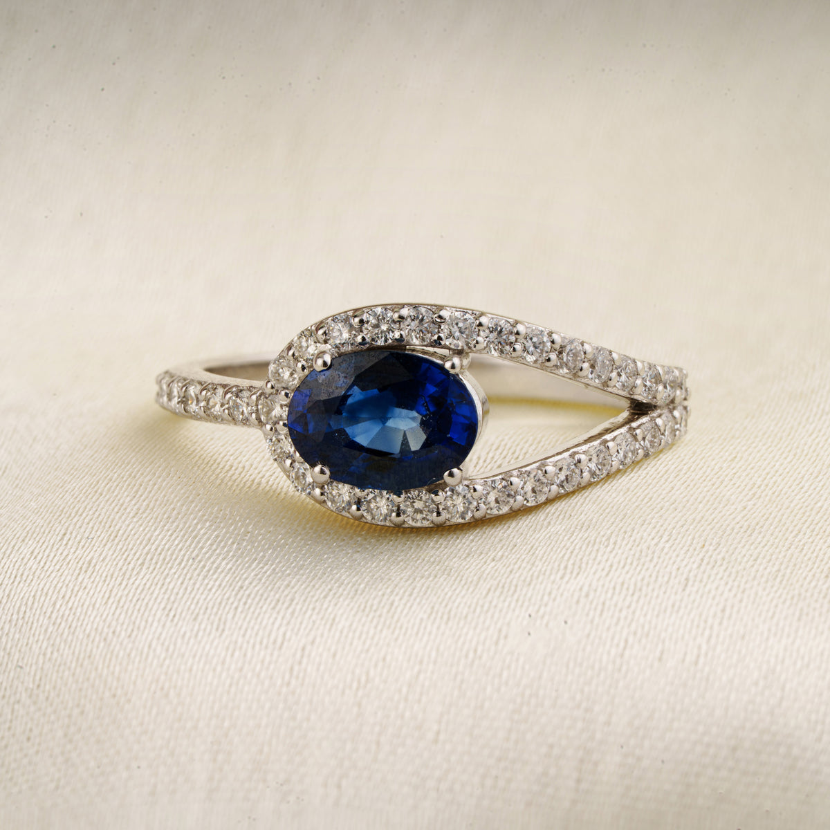 Blue Sapphire Diamond Split Shank Ring