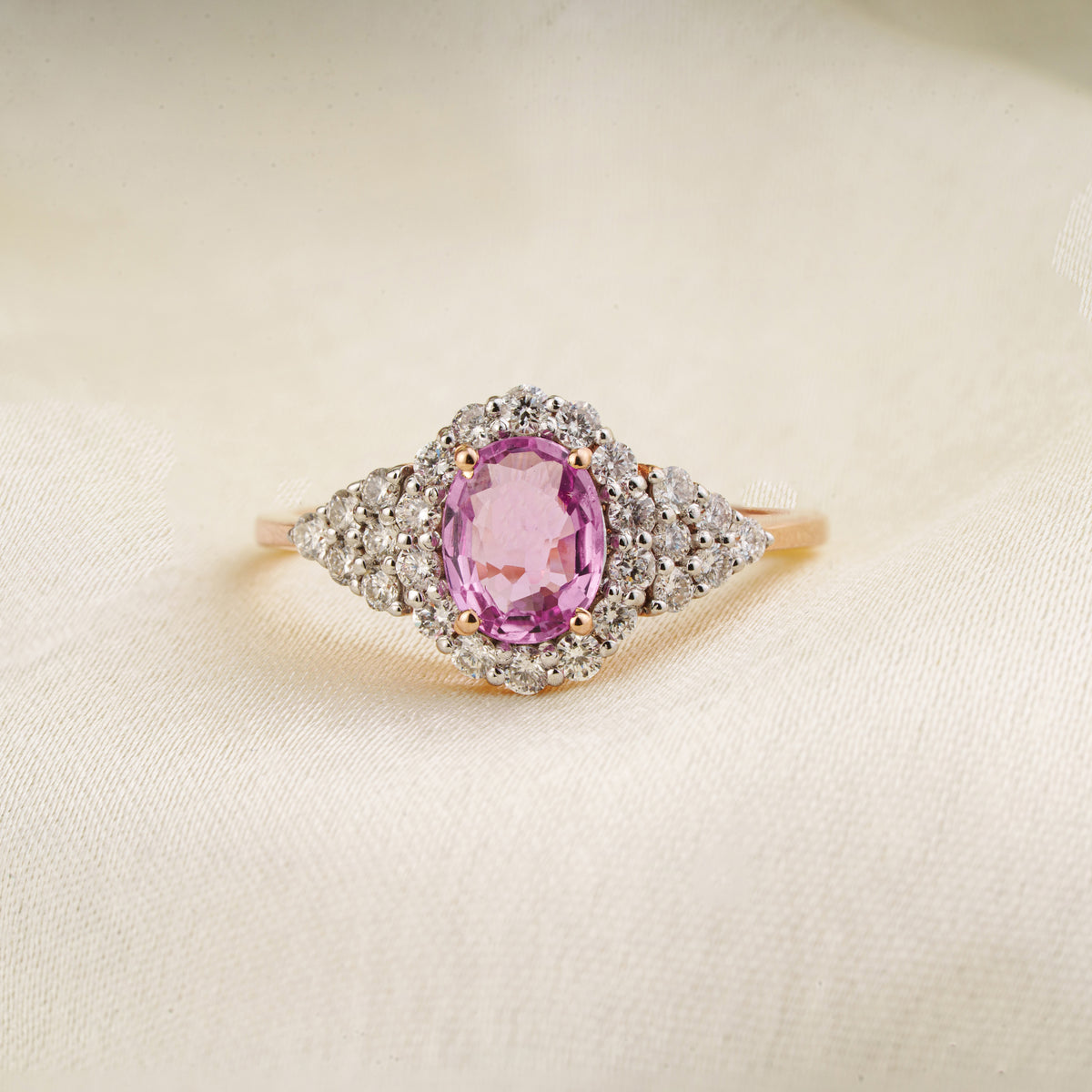 Pink Sapphire Halo Ring