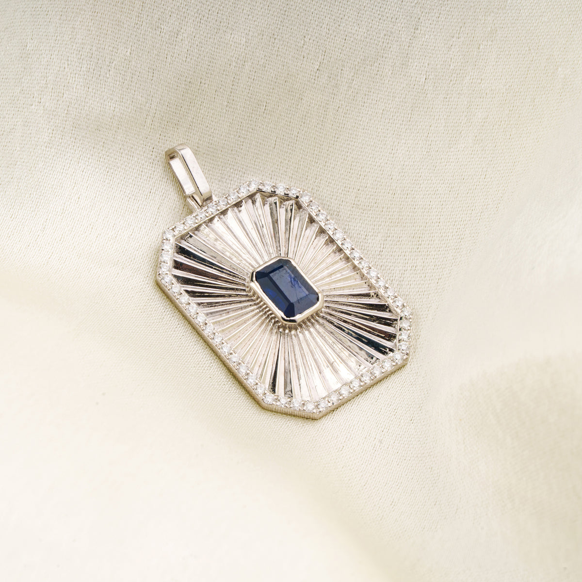 Blue Sapphire Diamond Halo Pendant