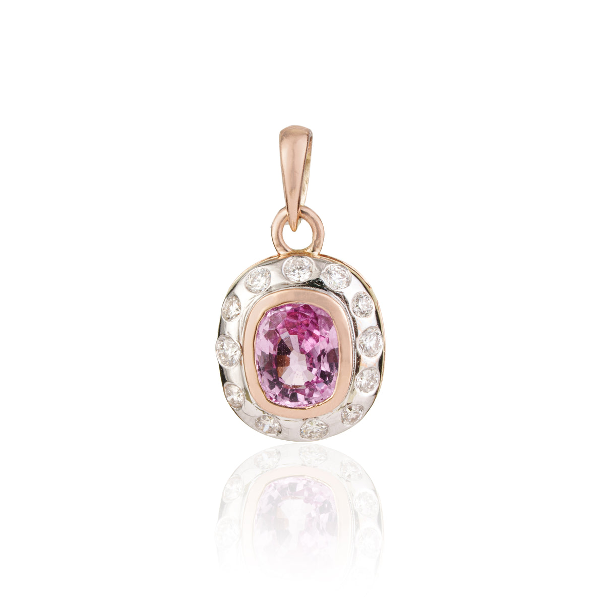 Pink Sapphire Diamond Halo Pendant