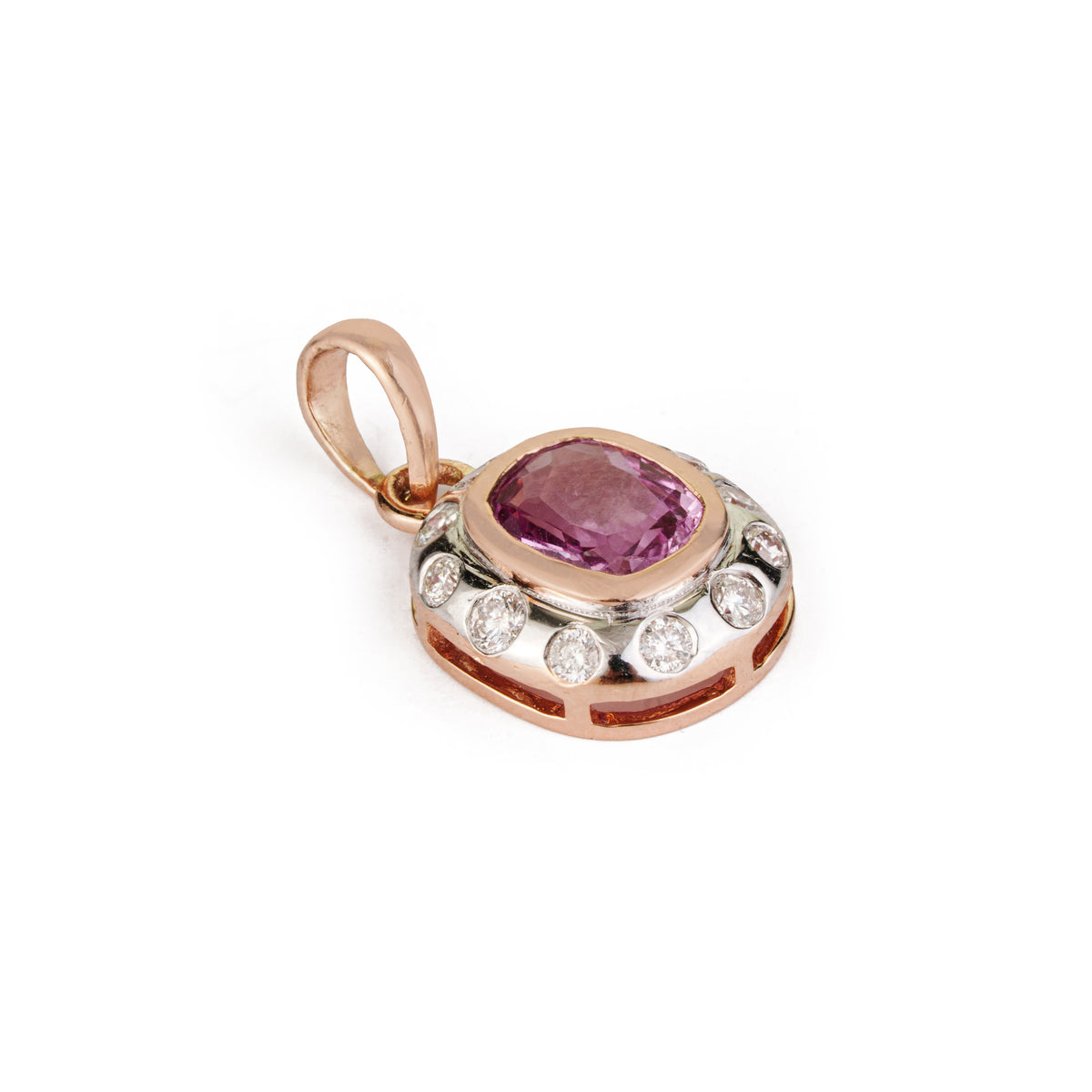 Pink Sapphire Diamond Halo Pendant