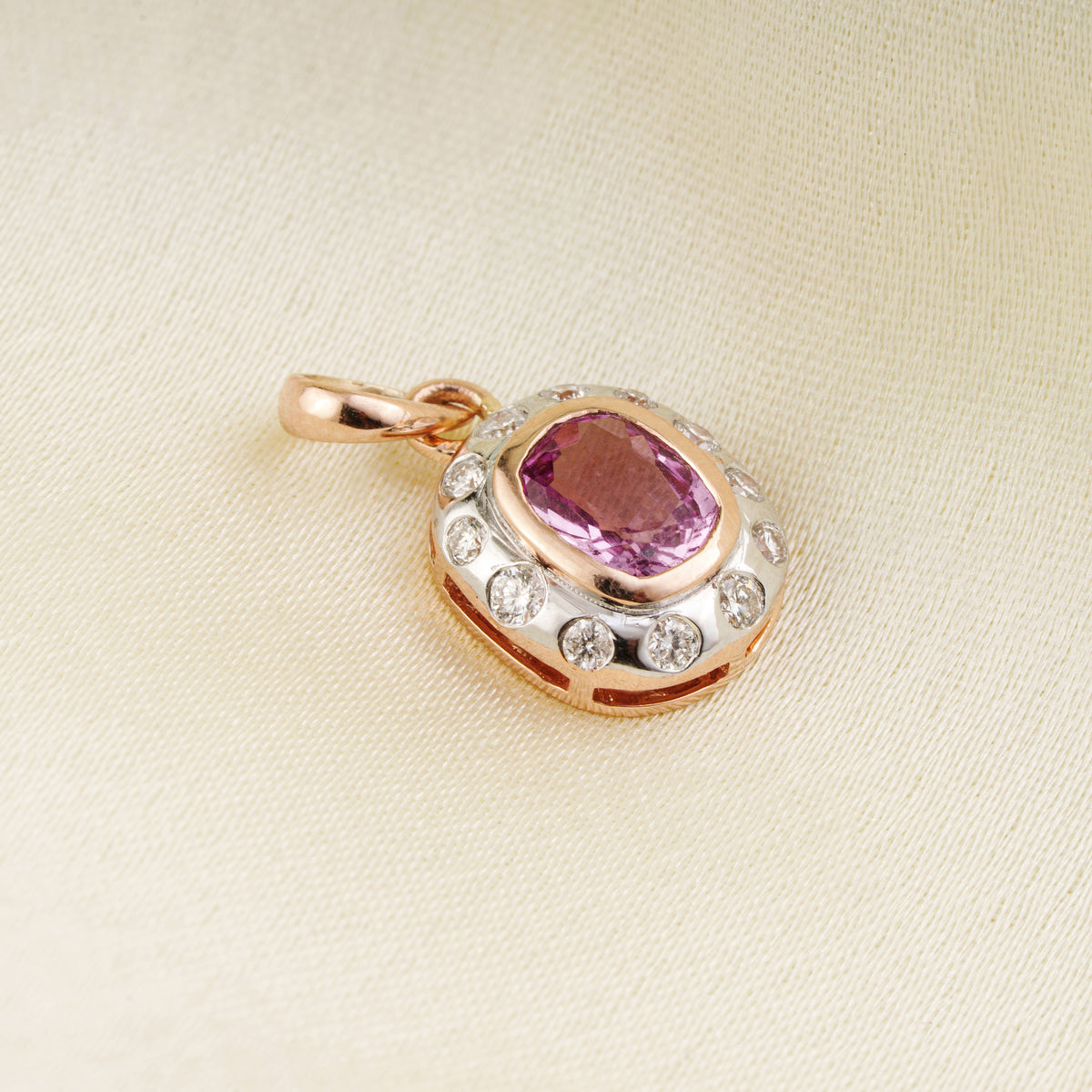 Pink Sapphire Diamond Halo Pendant