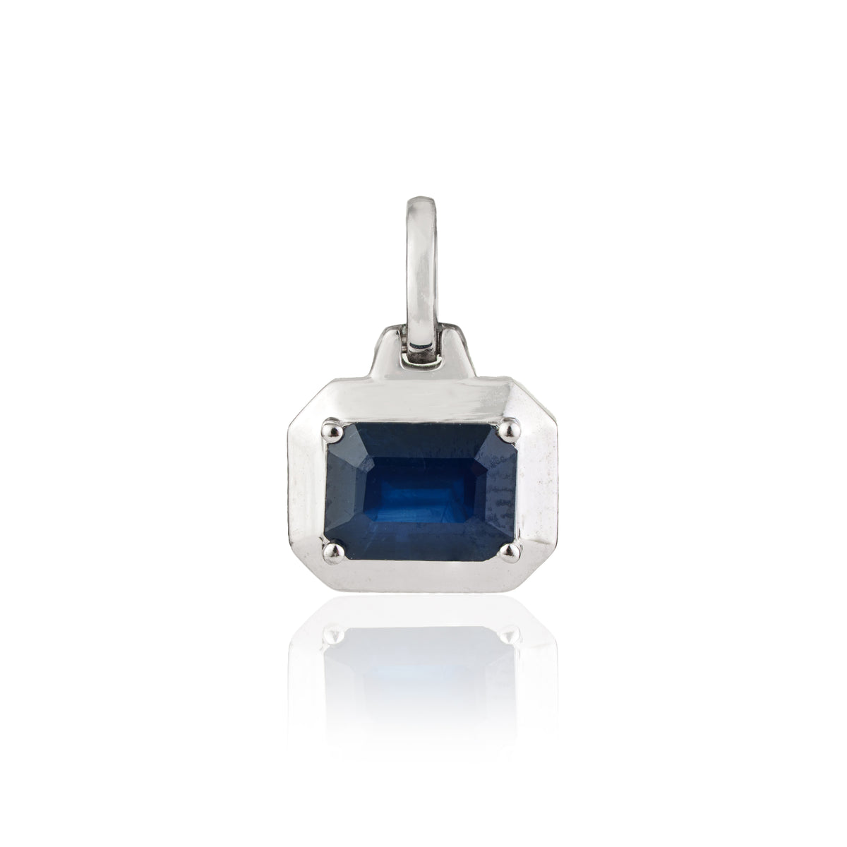 Emerald Cut Blue Sapphire Solitaire Pendant