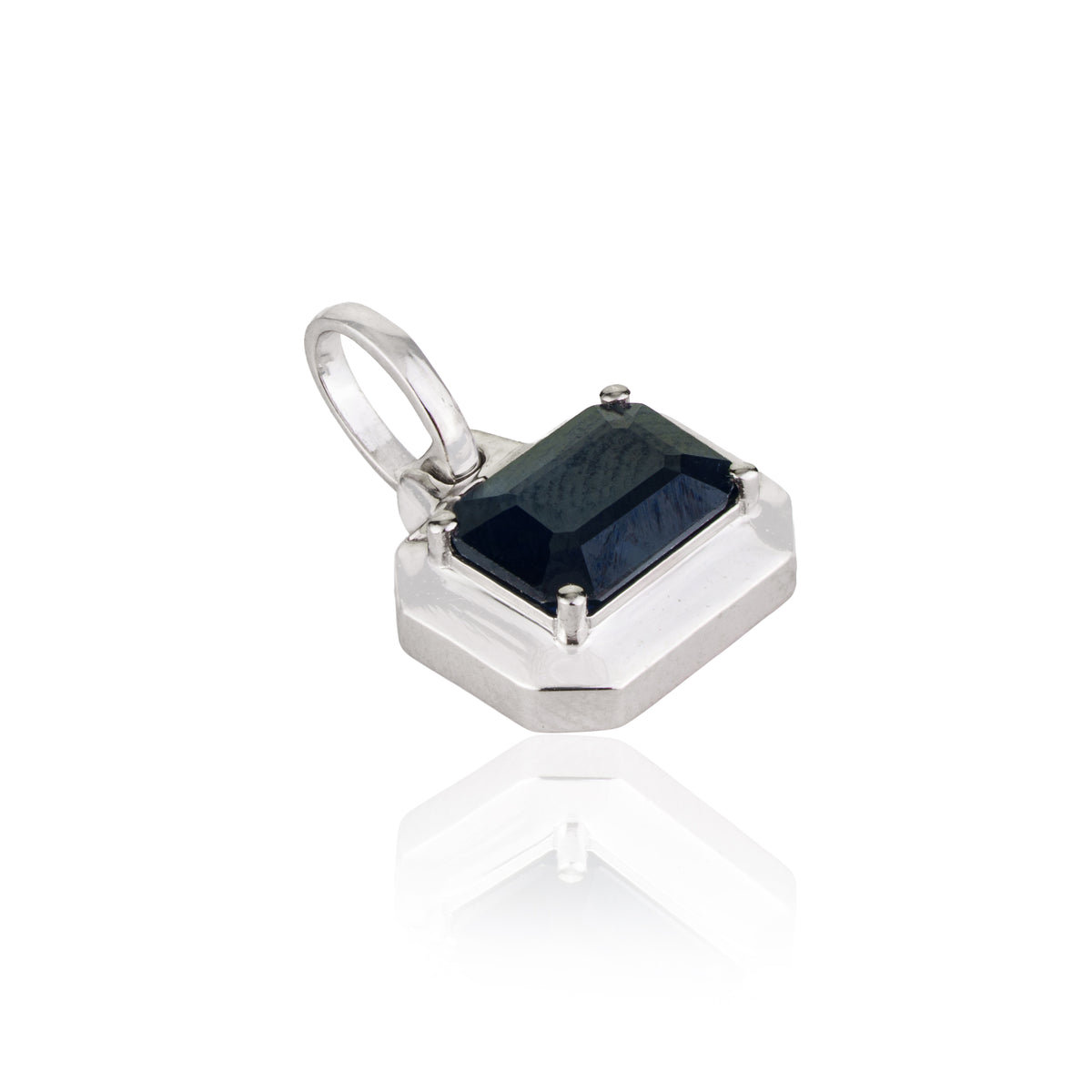 Emerald Cut Blue Sapphire Solitaire Pendant
