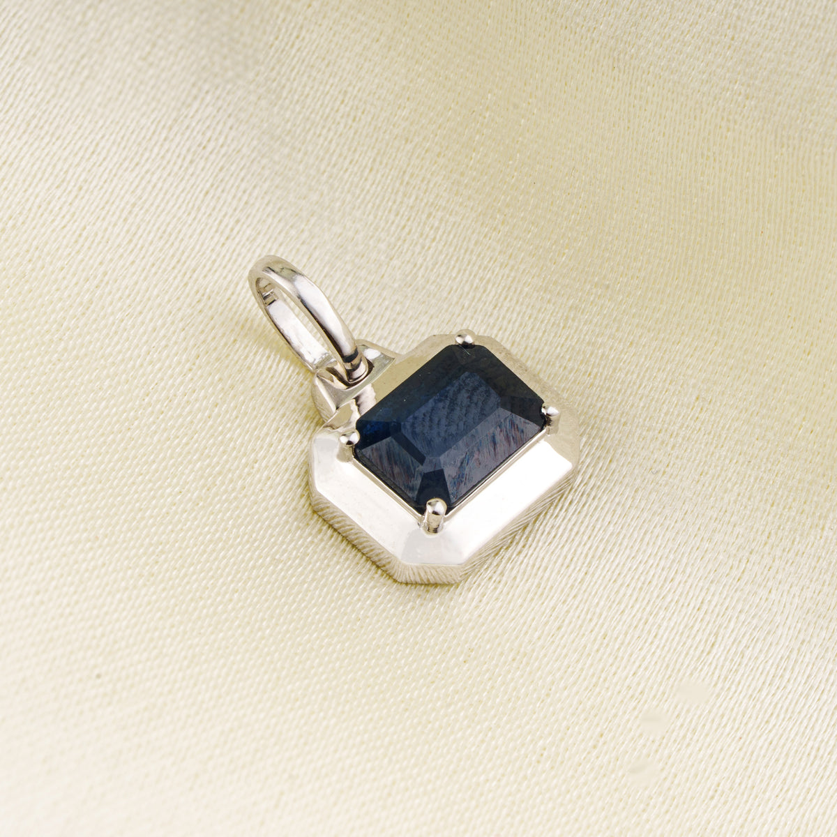 Emerald Cut Blue Sapphire Solitaire Pendant