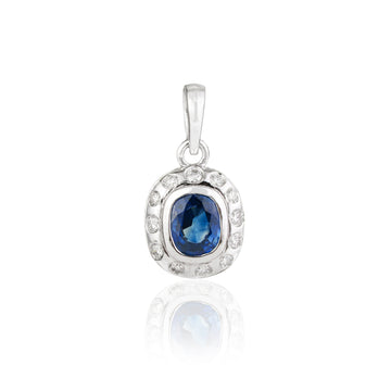 Blue Sapphire Diamond Halo Pendant