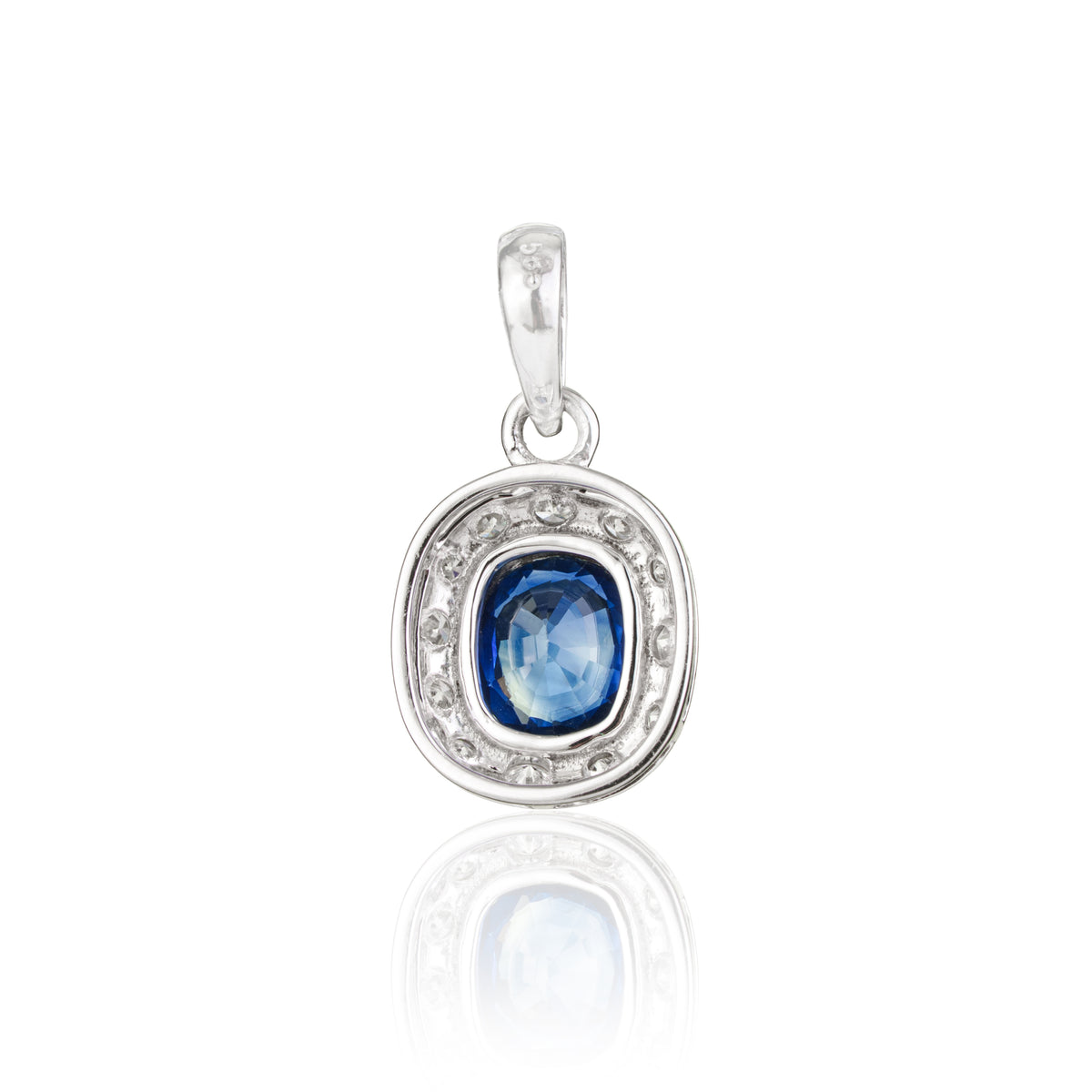 Blue Sapphire Diamond Halo Pendant
