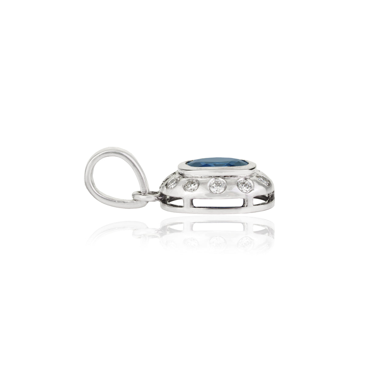 Blue Sapphire Diamond Halo Pendant