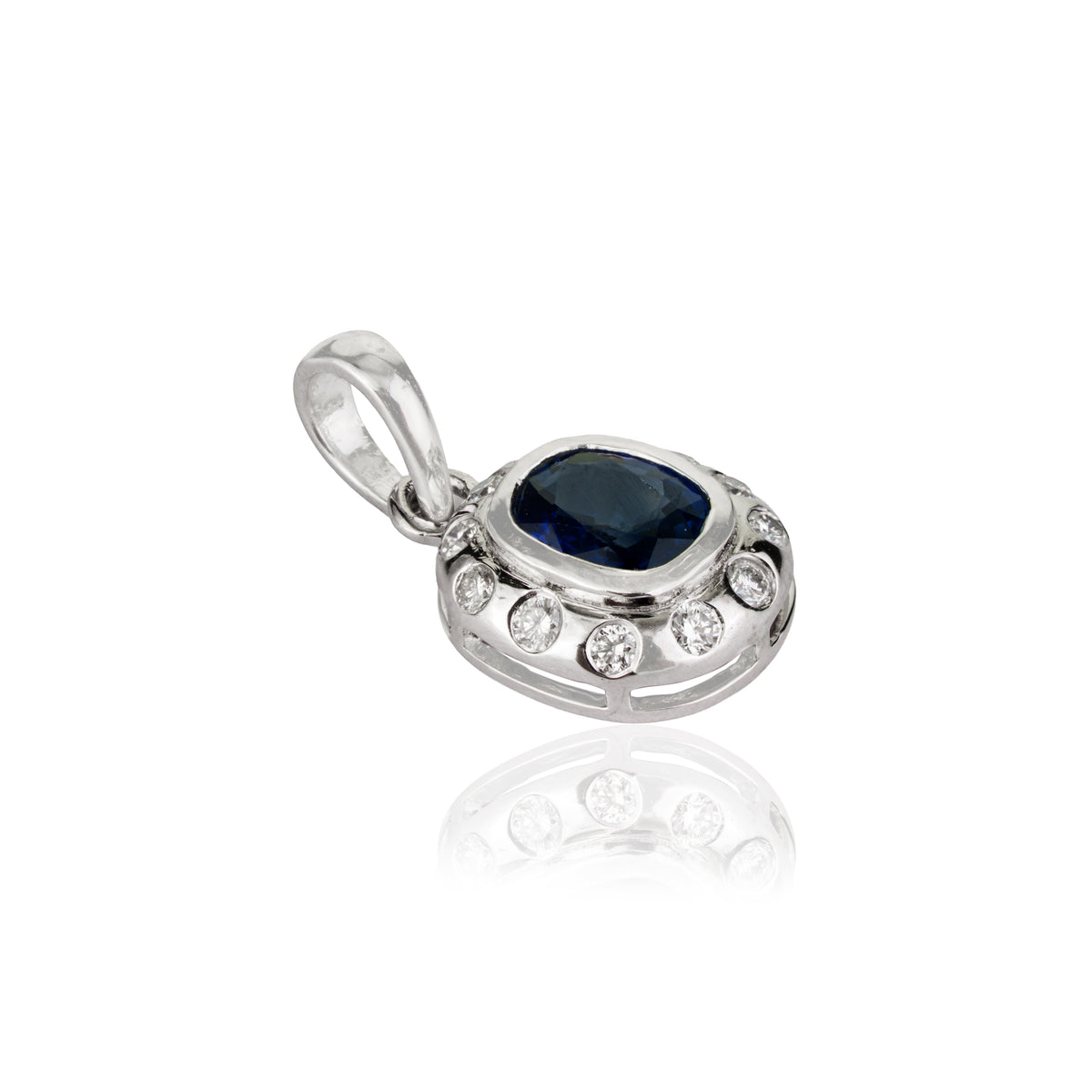 Blue Sapphire Diamond Halo Pendant