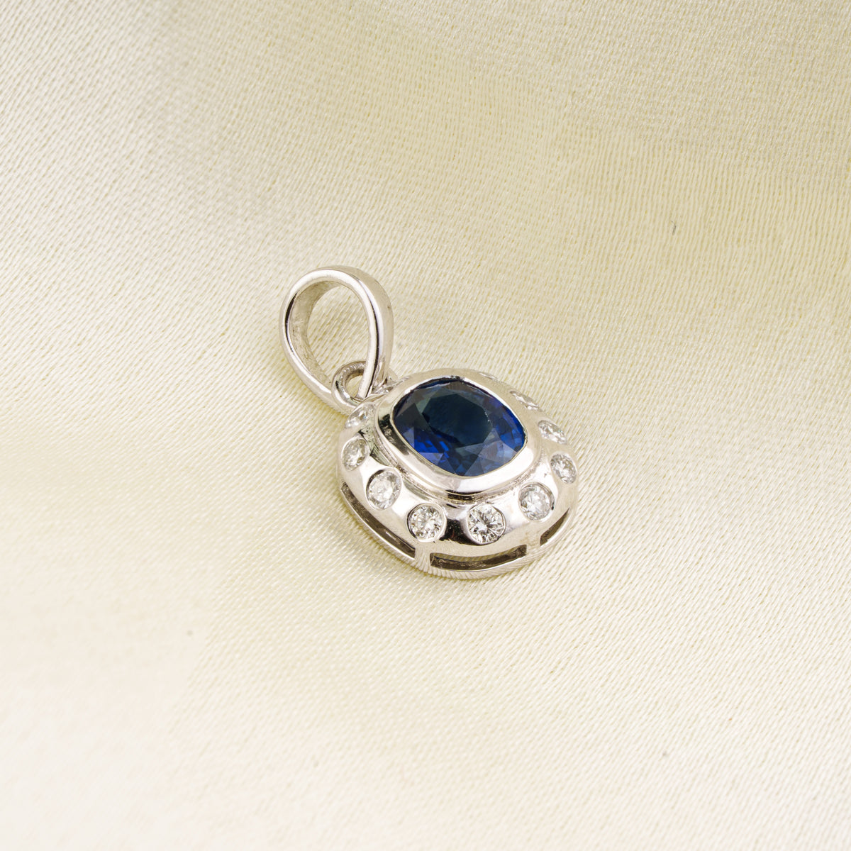 Blue Sapphire Diamond Halo Pendant