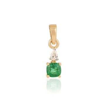Natural Cushion Cut Emerald Diamond Pendant