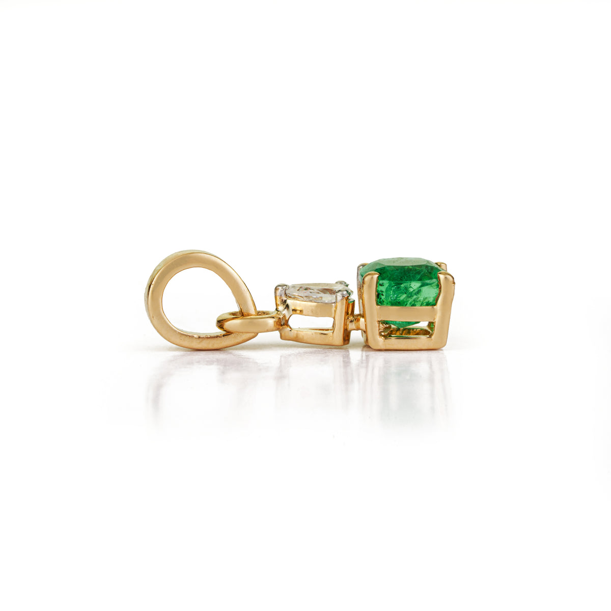 Natural Cushion Cut Emerald Diamond Pendant