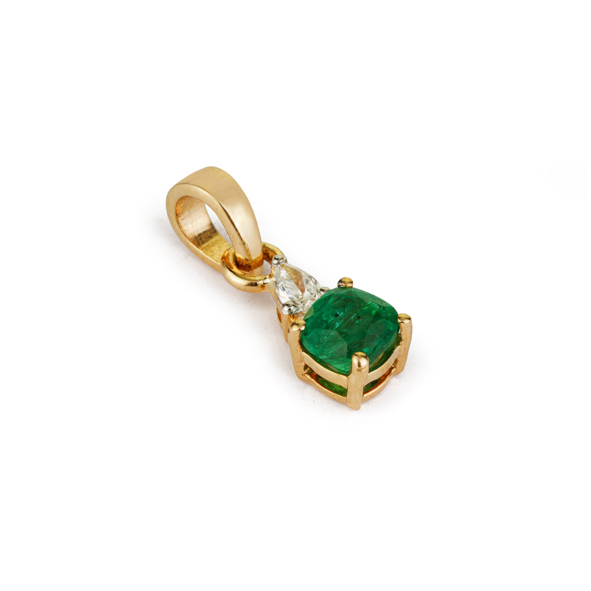 Natural Cushion Cut Emerald Diamond Pendant