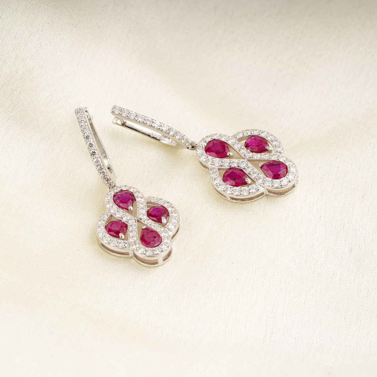 Natural Ruby Diamond Drop Earrings