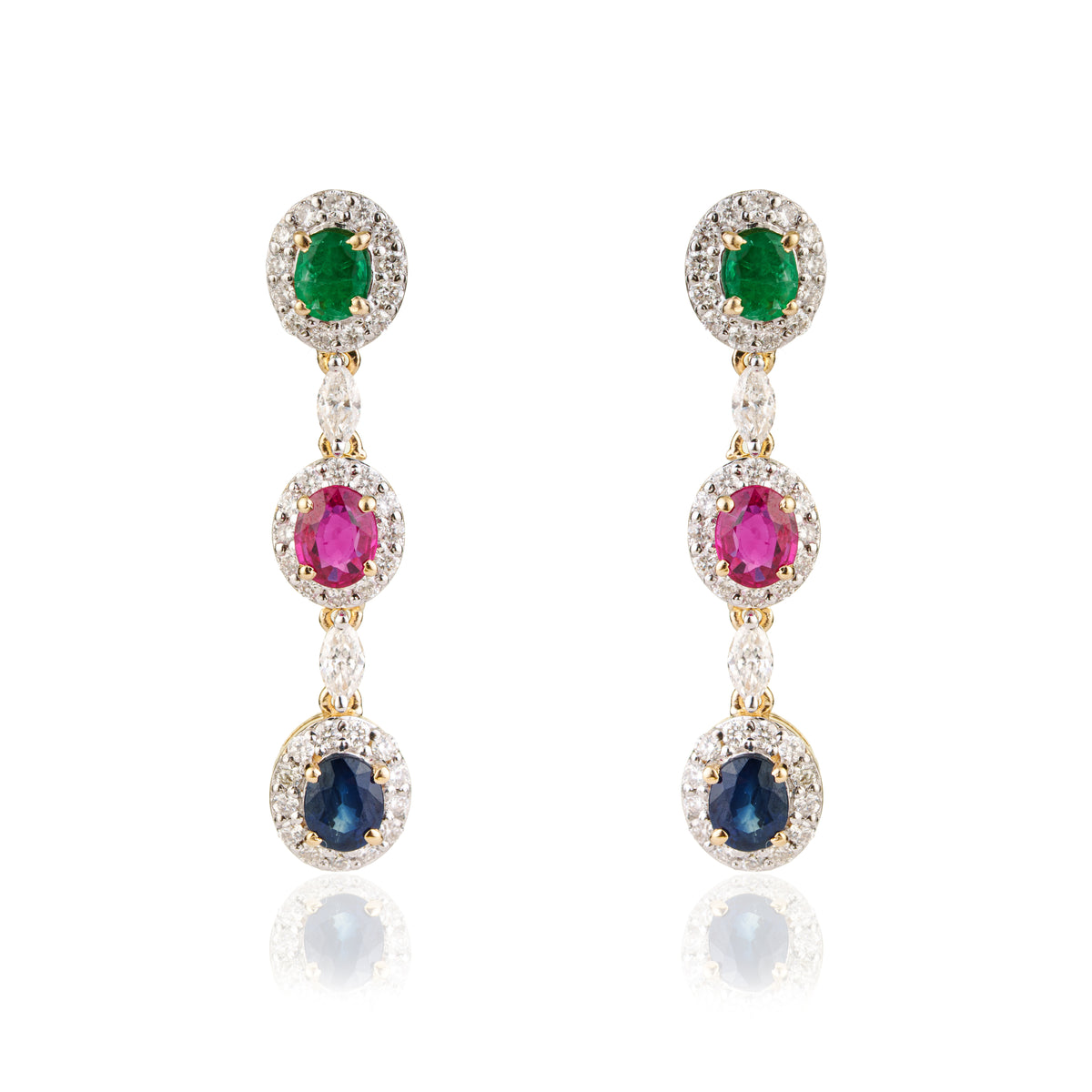 Emerald Ruby Sapphire Drop Earrings
