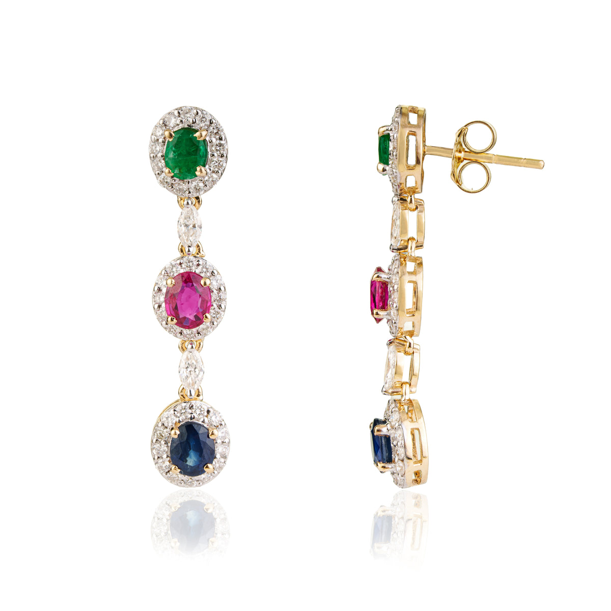 Emerald Ruby Sapphire Drop Earrings
