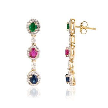 Emerald Ruby Sapphire Drop Earrings