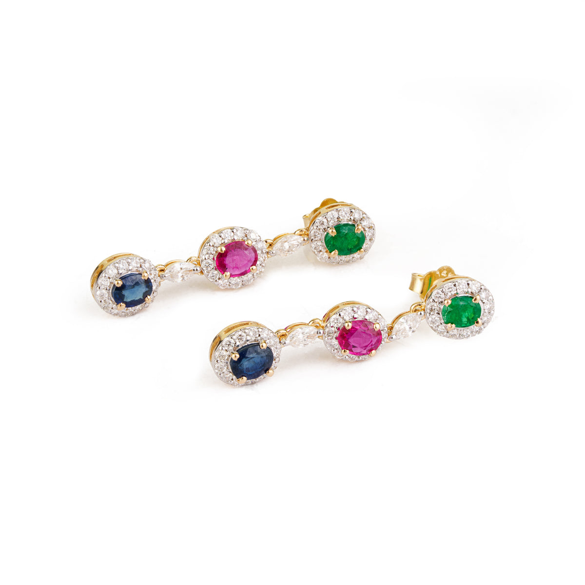 Emerald Ruby Sapphire Drop Earrings