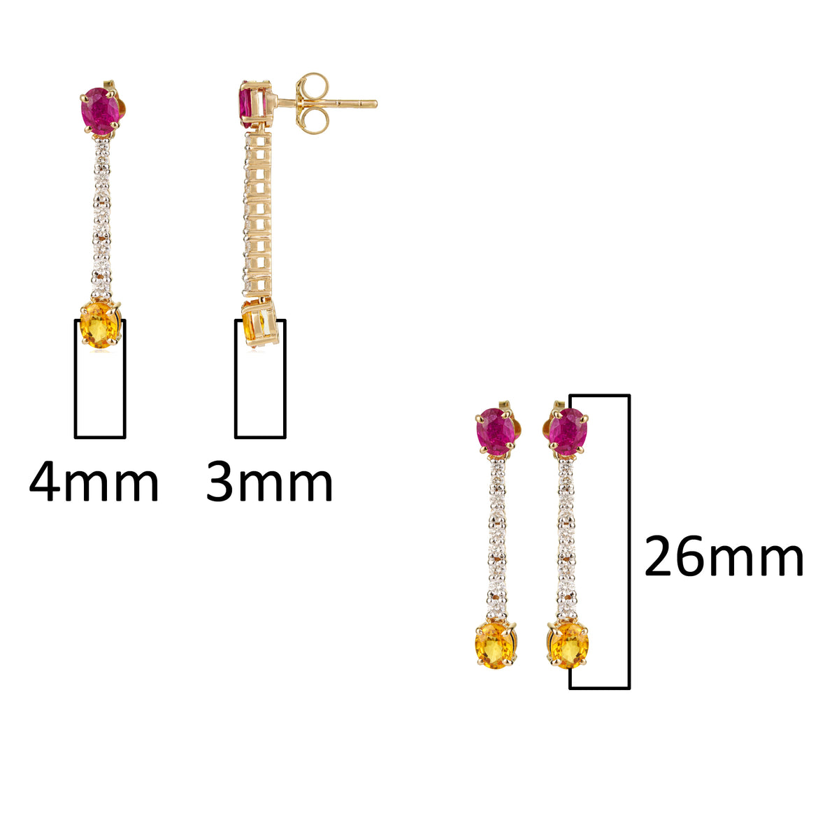 Ruby & Yellow Sapphire Drop Earrings