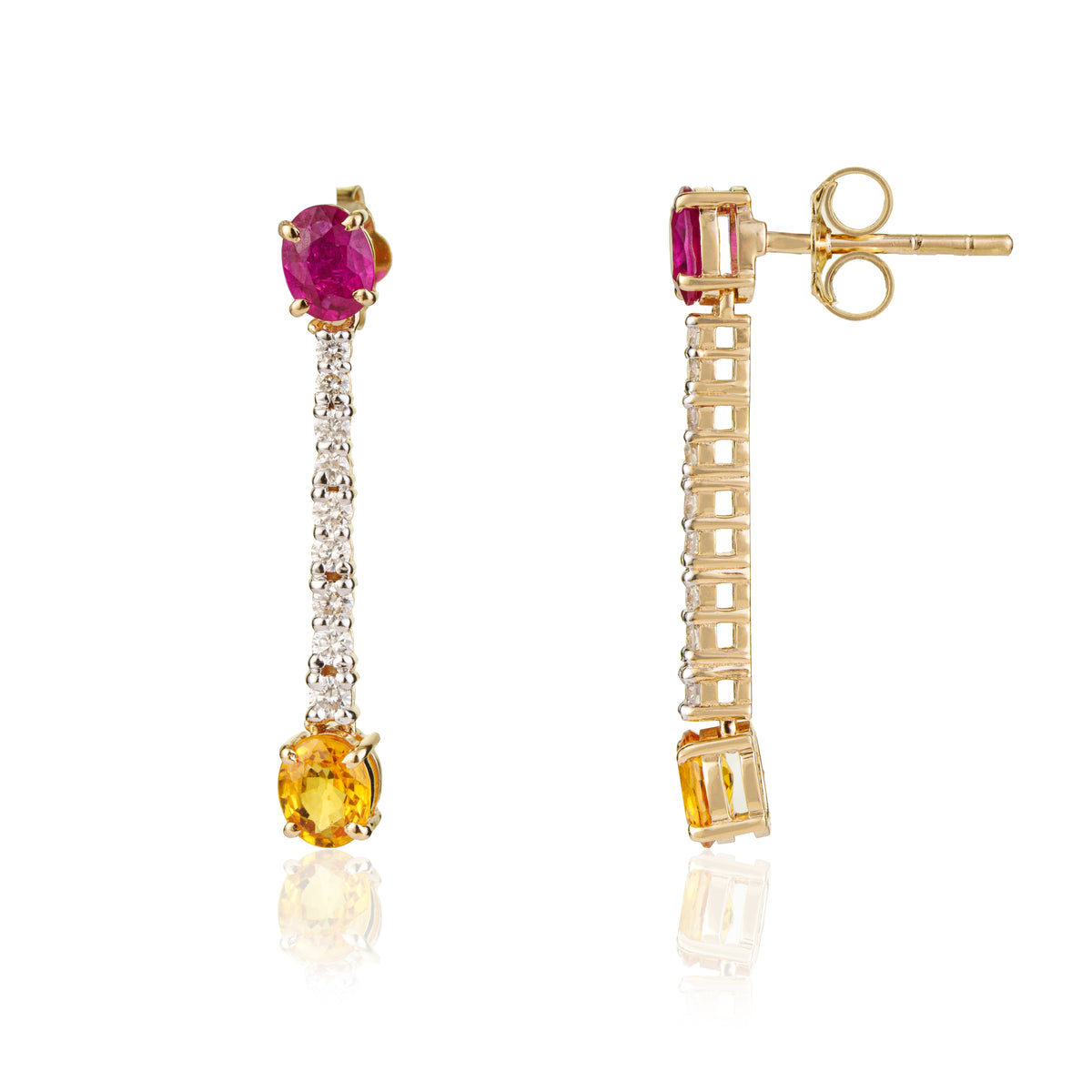 Ruby & Yellow Sapphire Drop Earrings