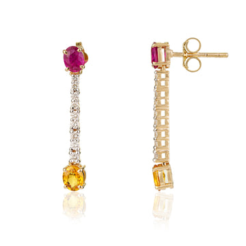 Ruby & Yellow Sapphire Drop Earrings