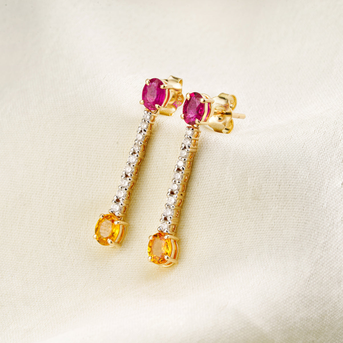 Ruby & Yellow Sapphire Drop Earrings