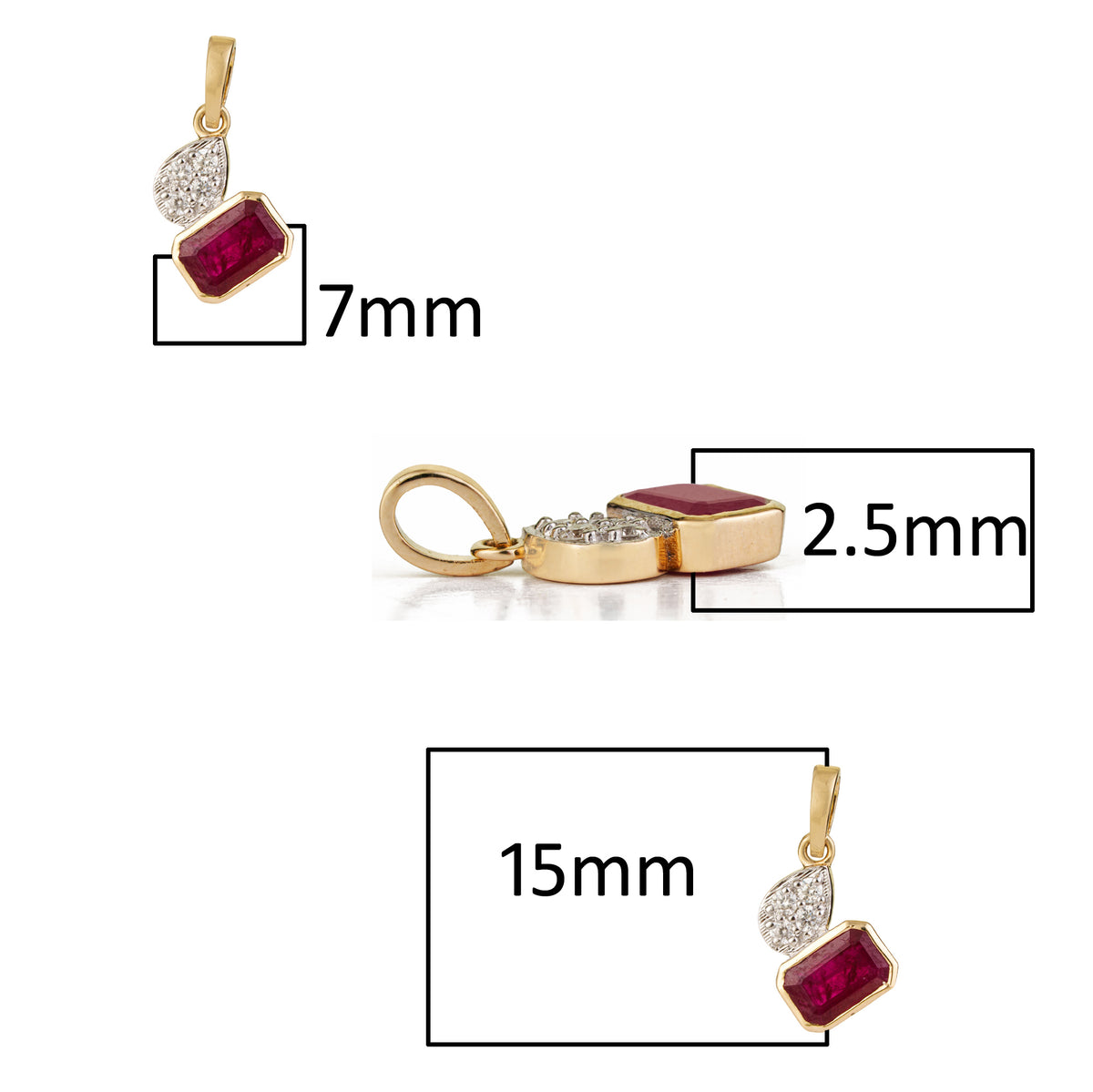 Natural Emerald Cut Ruby Diamond Pendant
