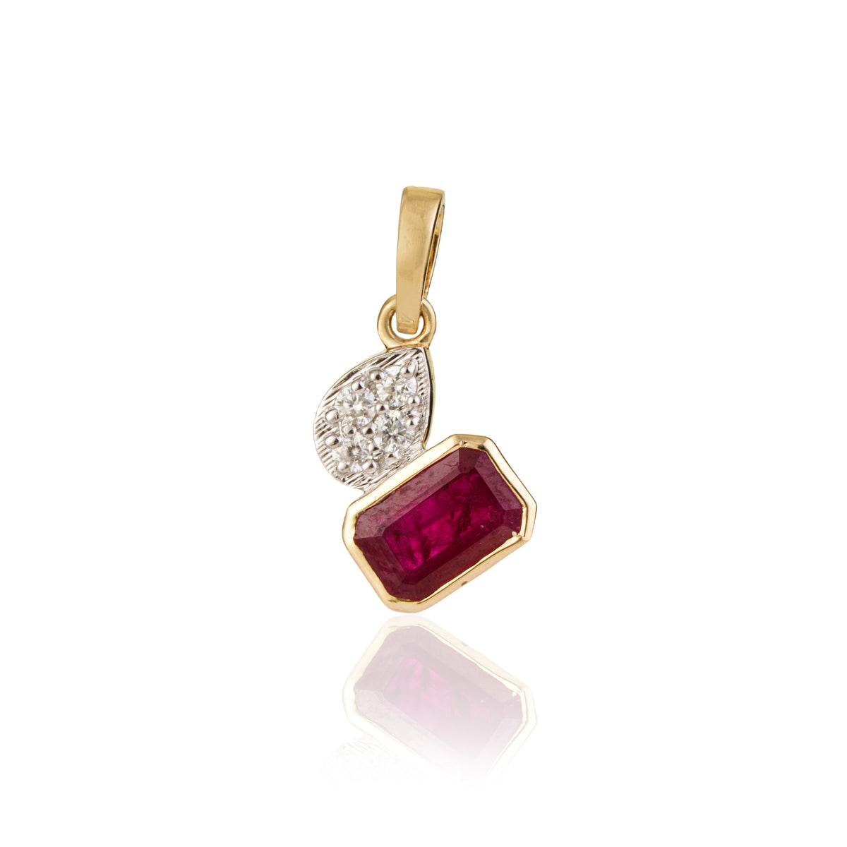 Natural Emerald Cut Ruby Diamond Pendant