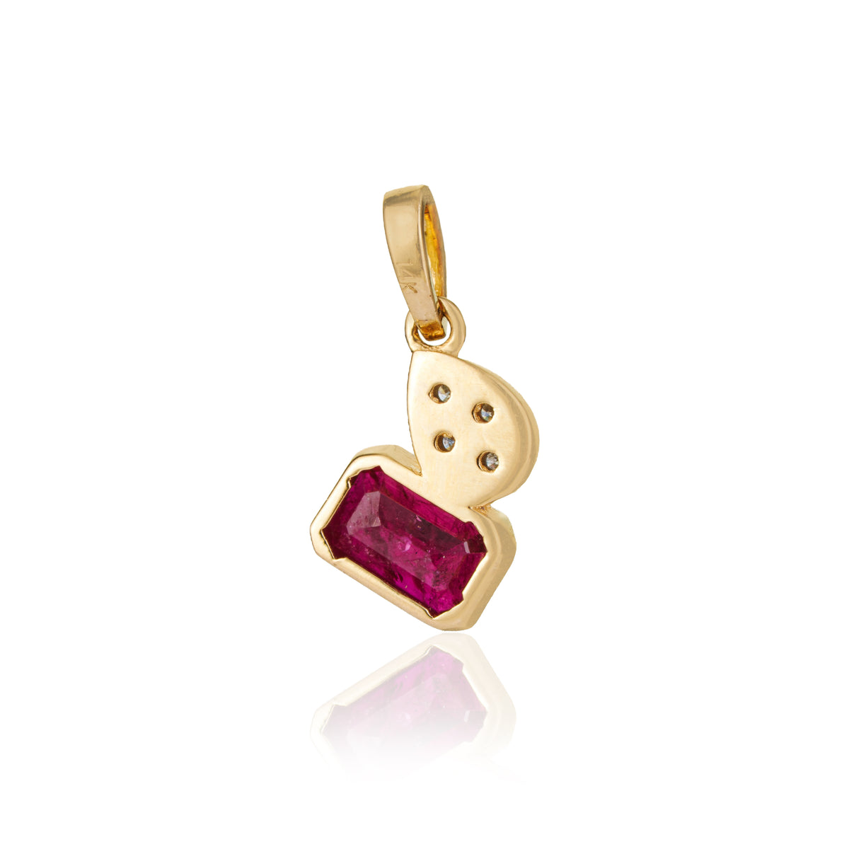 Natural Emerald Cut Ruby Diamond Pendant