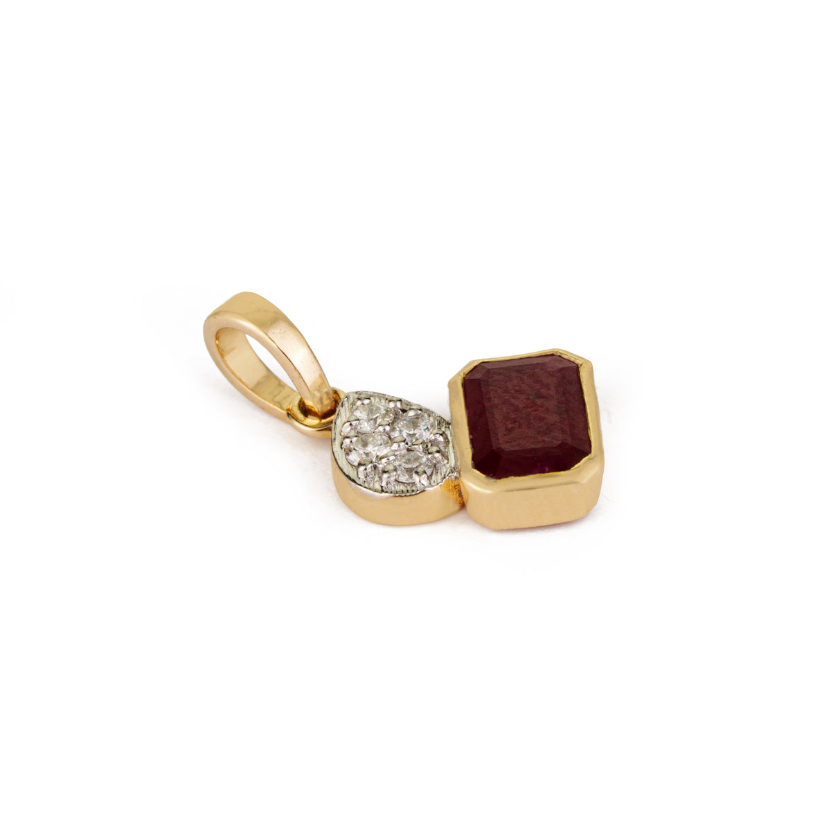 Natural Emerald Cut Ruby Diamond Pendant