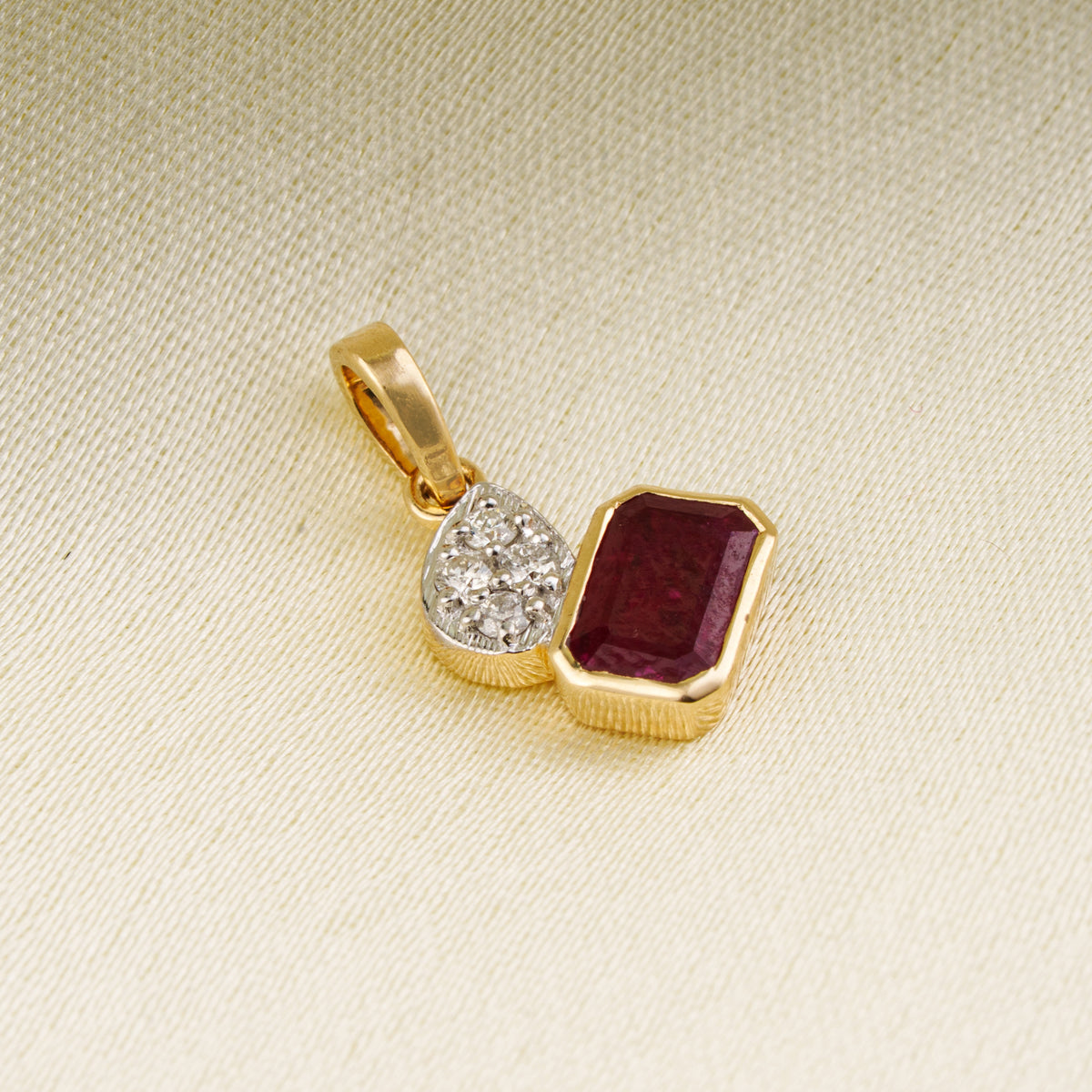 Natural Emerald Cut Ruby Diamond Pendant