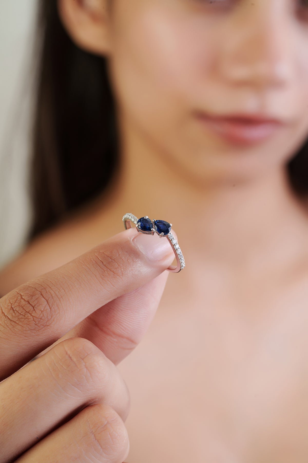 Blue Sapphire Toi et Moi Ring