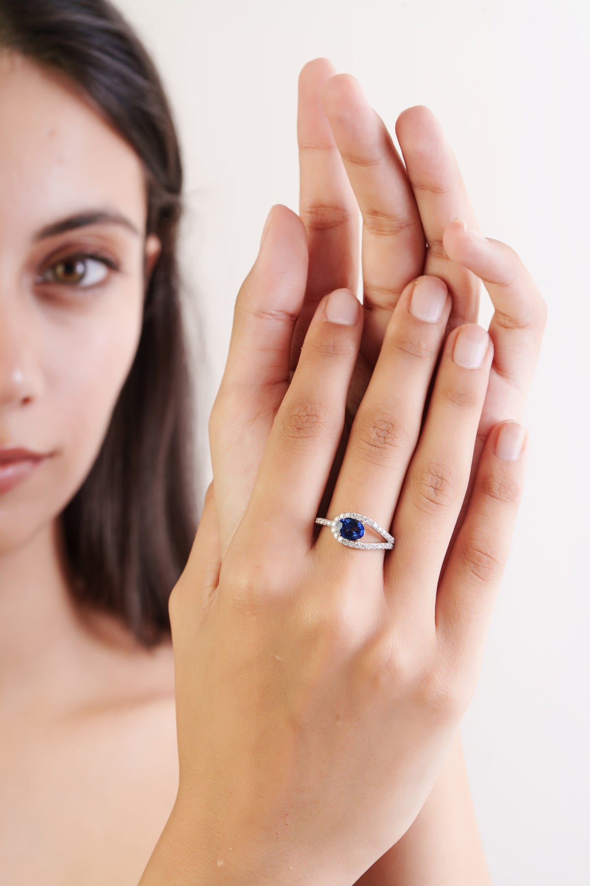 Blue Sapphire Diamond Split Shank Ring
