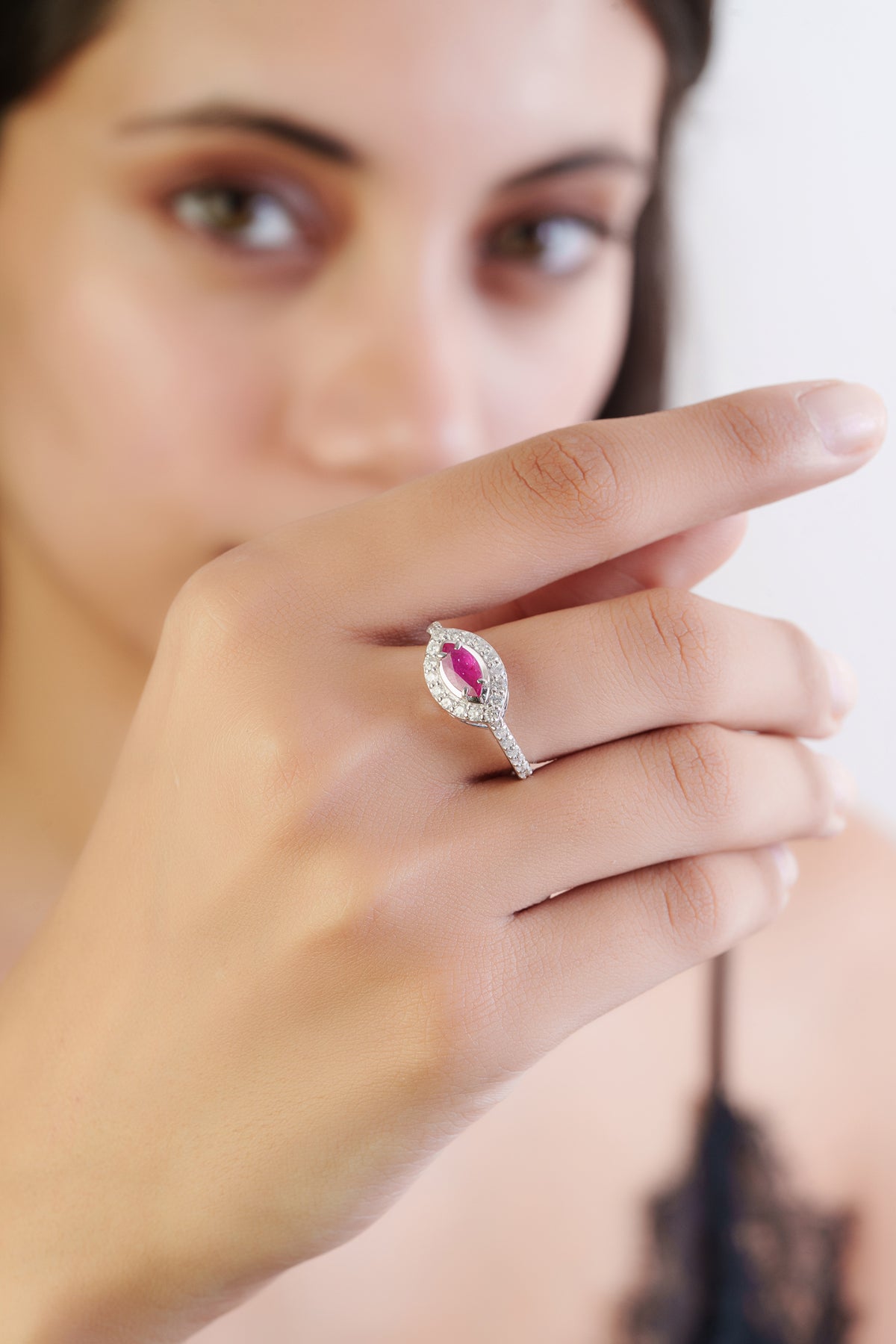 Marquise Ruby Halo Ring