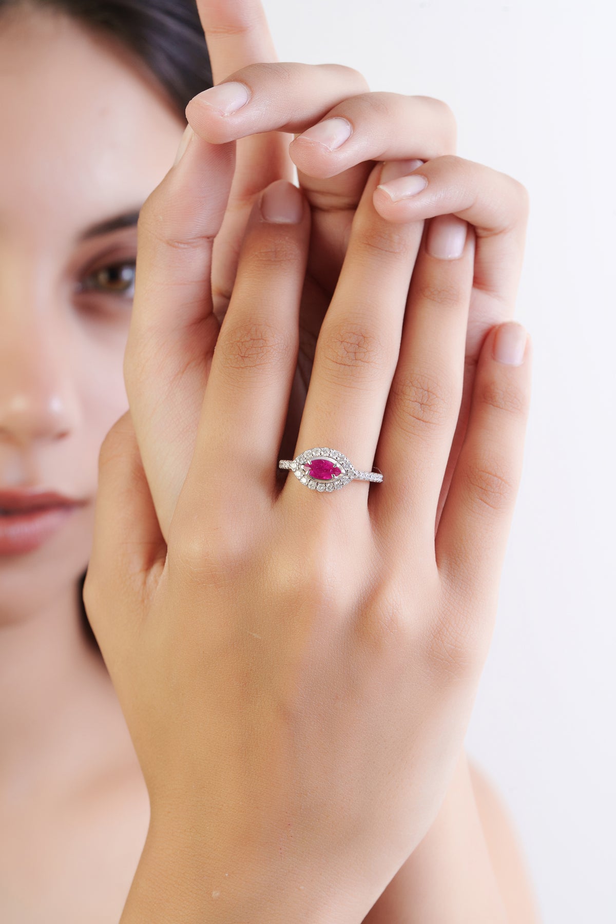 Marquise Ruby Halo Ring