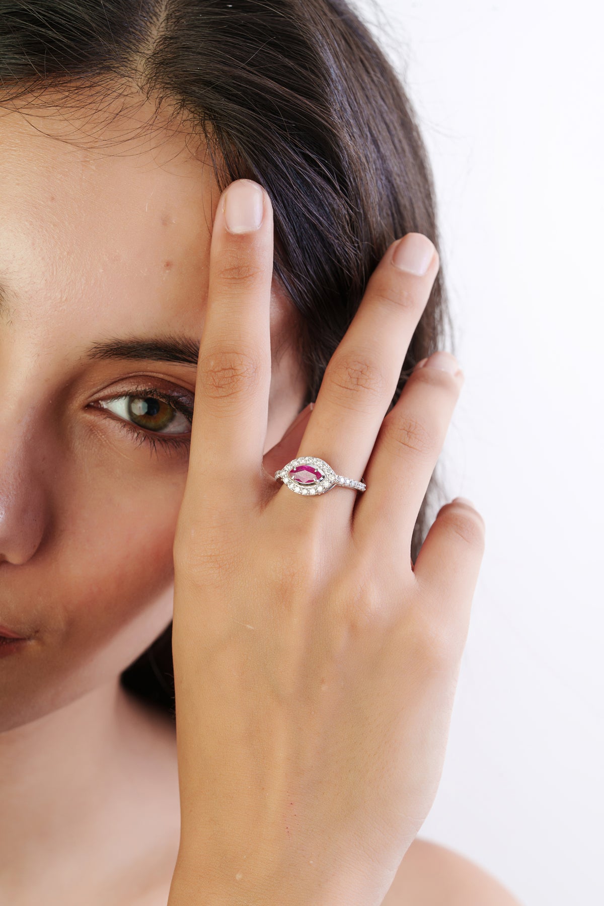 Marquise Ruby Halo Ring