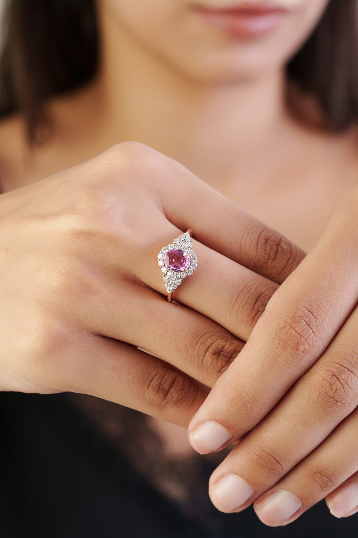 Pink Sapphire Halo Ring