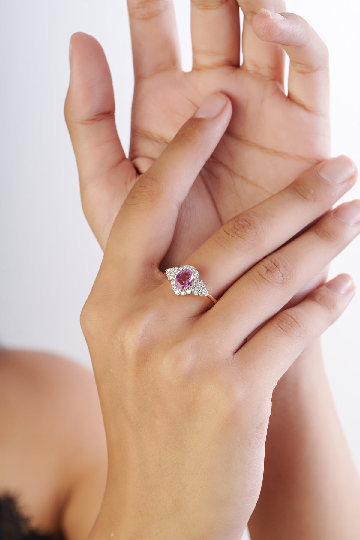 Pink Sapphire Halo Ring